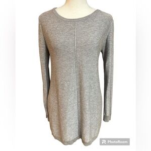 Joan Bass Grey Longline Tunic Sweater Rayon/Cashmere Mock Back Zipper Size S